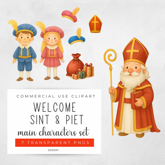 High Quality Sinterklaas Clipart Set – Digital Download | St. Nicholas PNG Illustrations, Dutch Christmas Clipart