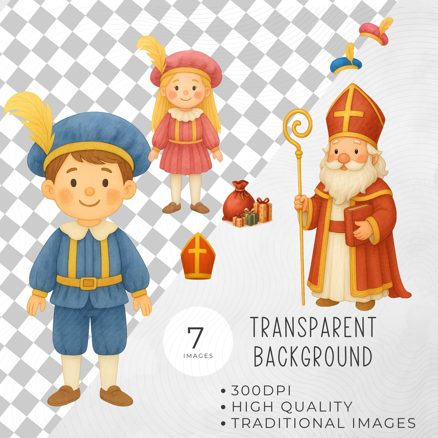 High Quality Sinterklaas Clipart Set – Digital Download | St. Nicholas PNG Illustrations, Dutch Christmas Clipart