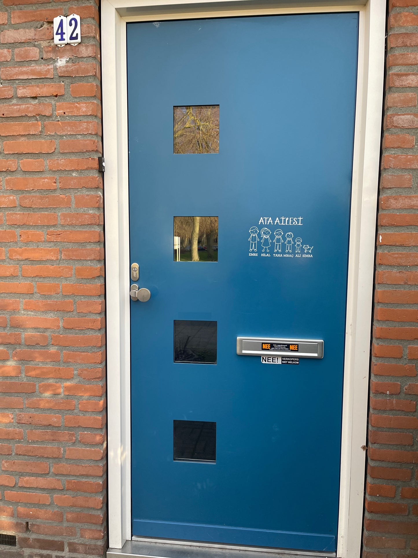 Aangepaste familiedeursticker met stokfiguren