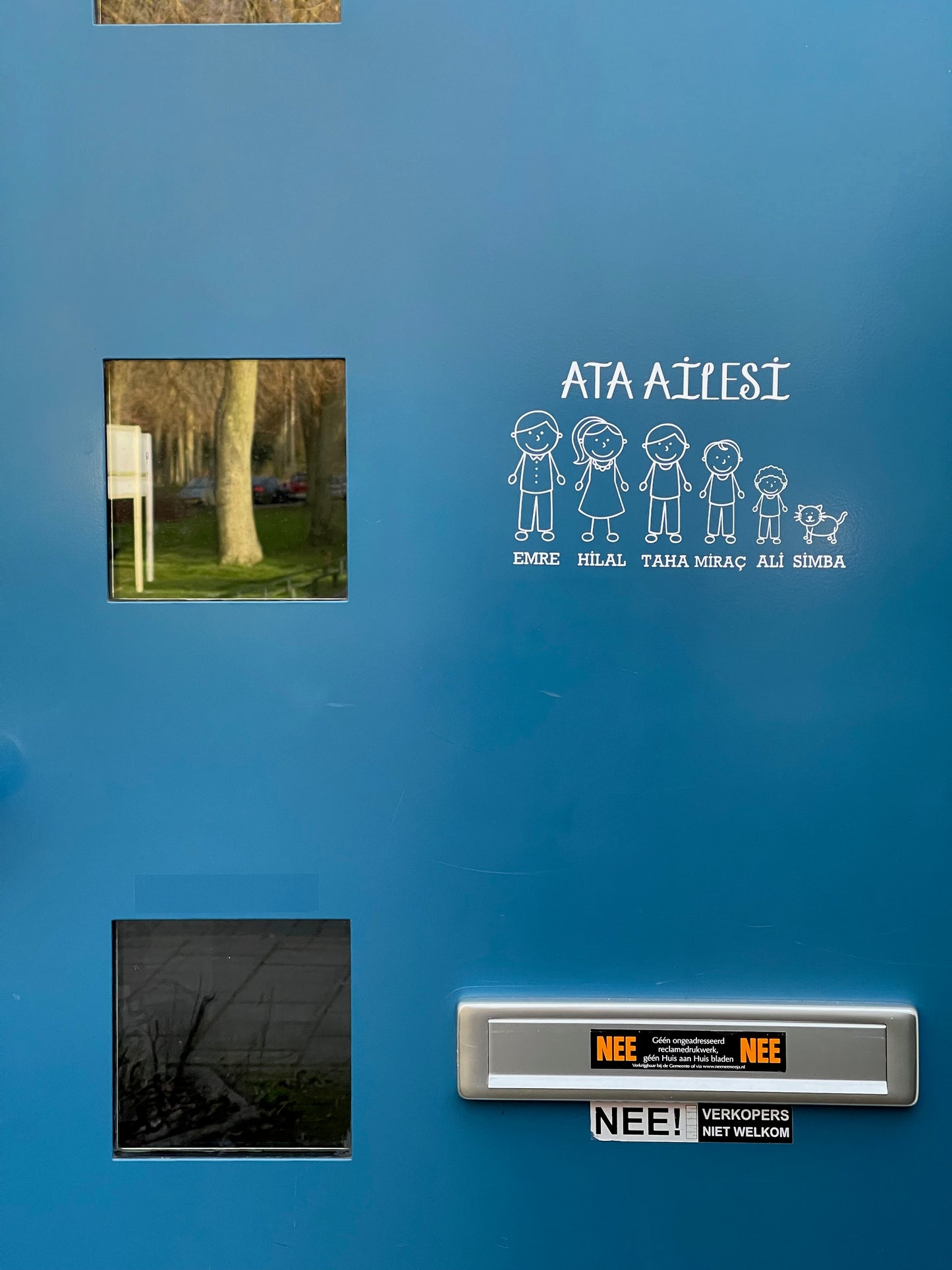 Aangepaste familiedeursticker met stokfiguren