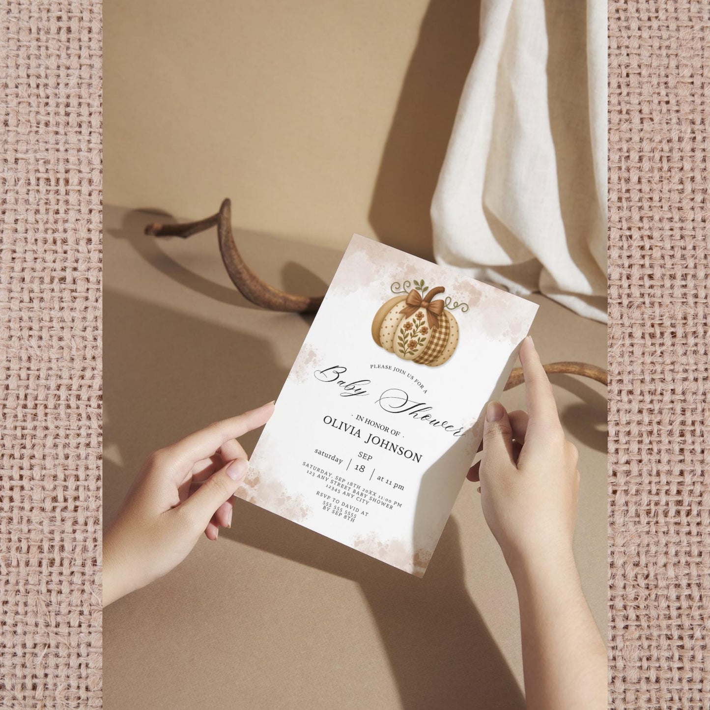 Digital Pumpkin Baby Shower Invitation, Edit in Canva