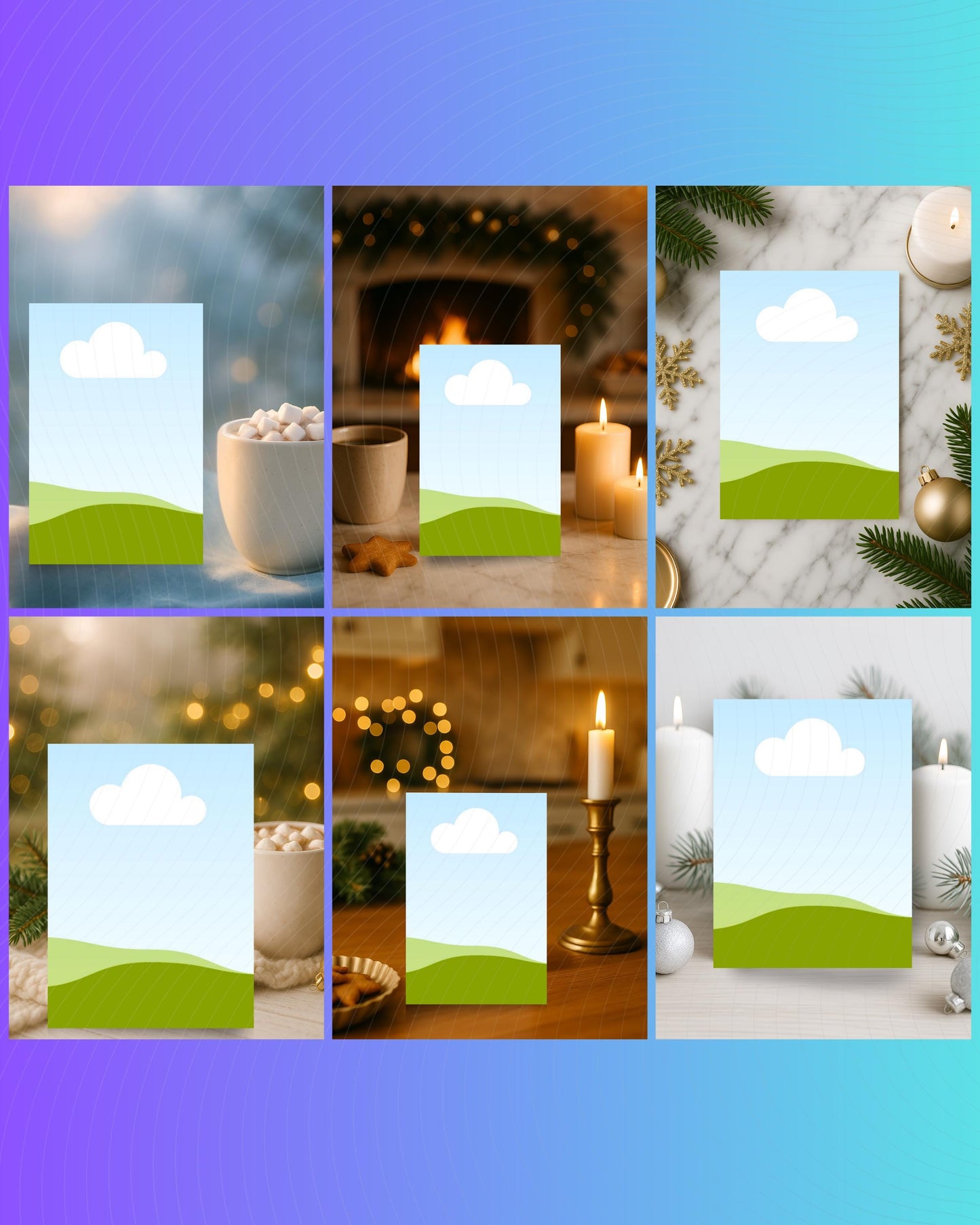 Cozy Christmas Card Mockup Bundle, Editable on Canva