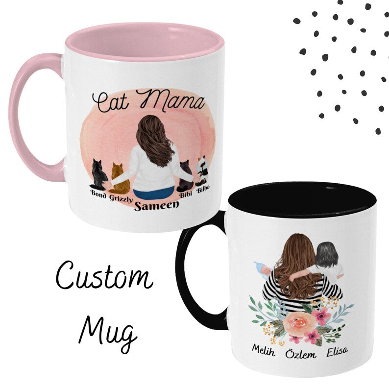 Ceramic Mug with Custom Portraits and Pets