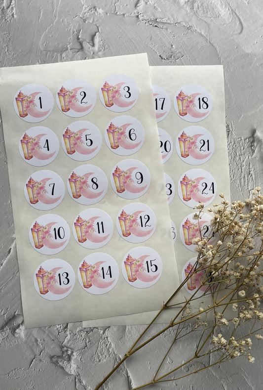 Ramadan Advent Calendar Sticker Sheets, 30 Stickers for Ramadan Gifts