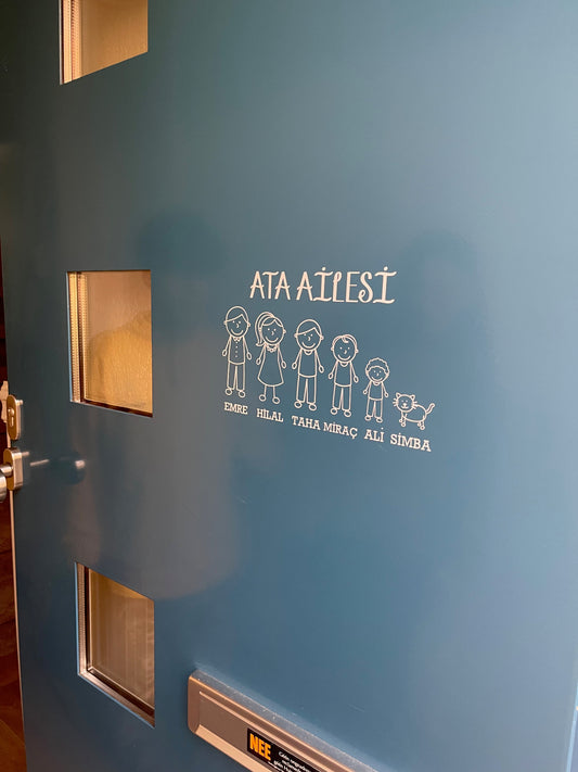 Aangepaste familiedeursticker met stokfiguren