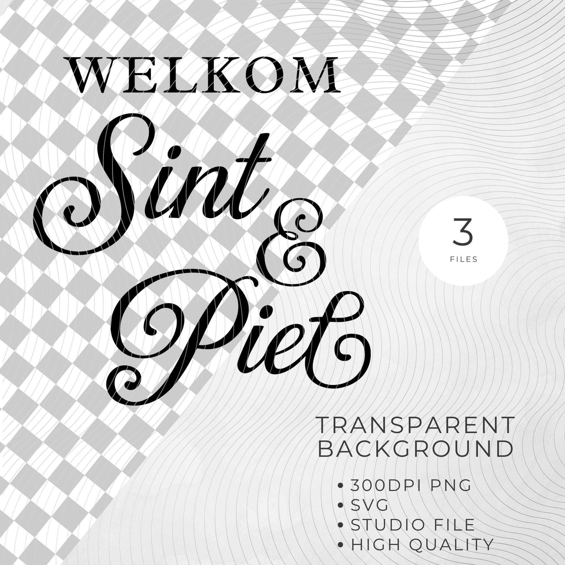 Text 'WELKOM Sint & Piet' on a geometric patterned background with file information.