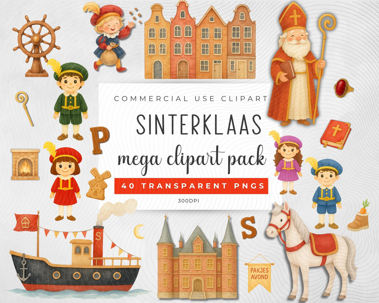 Sinterklaas mega clipart pack with various characters and elements on a white background