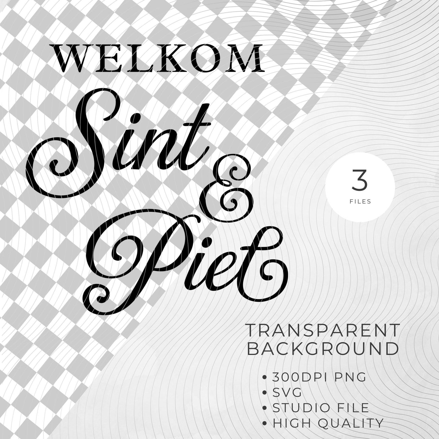 Text 'WELKOM Sint & Piet' on a geometric patterned background with file information.