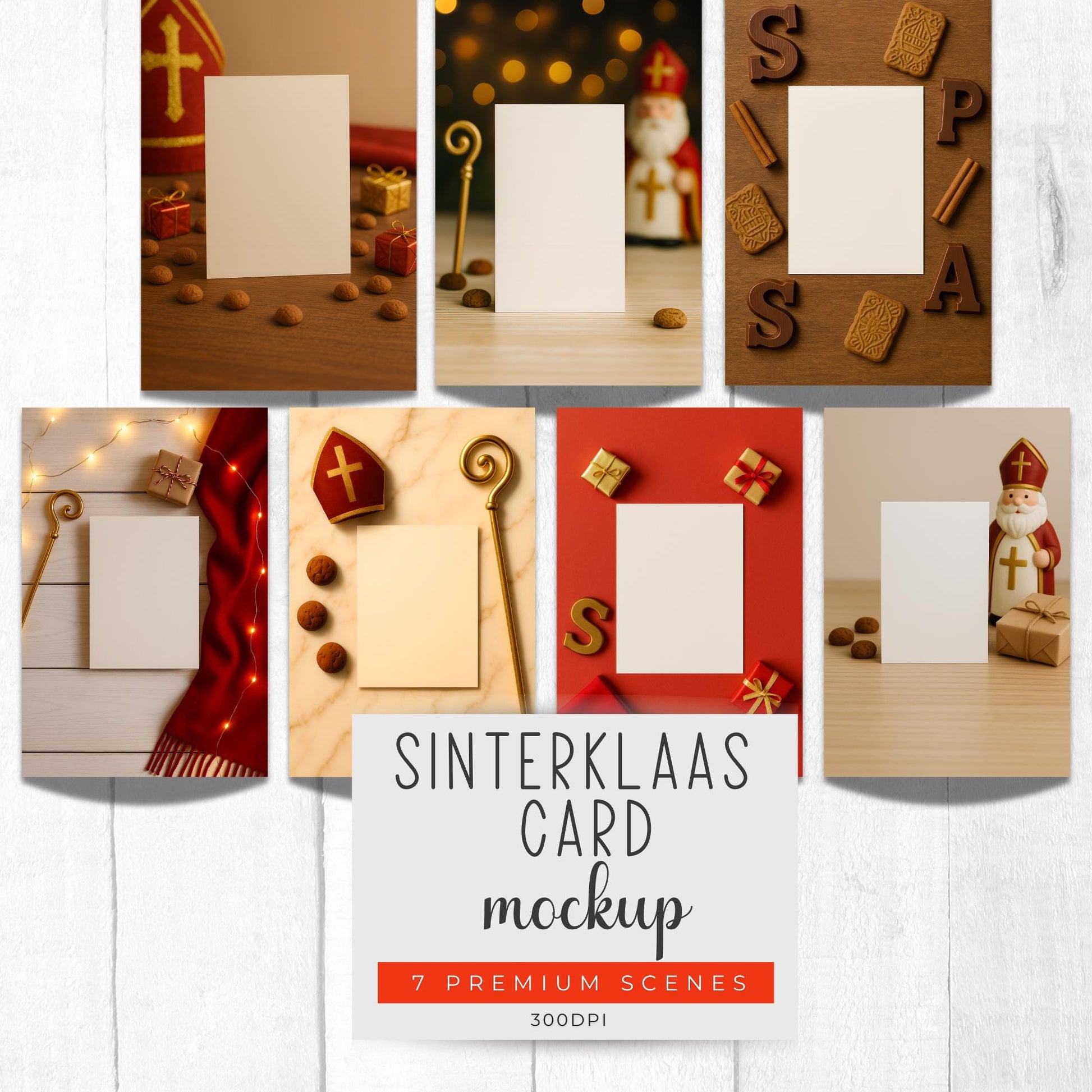 Collage of Sinterklaas card mockups with various festive elements on a white background.
