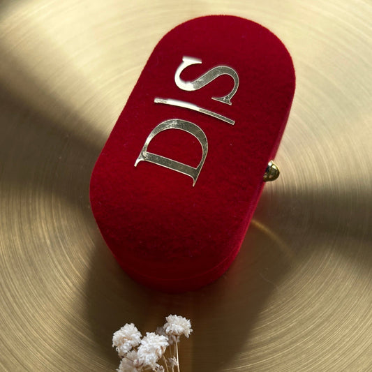 Red jewelry box with initials