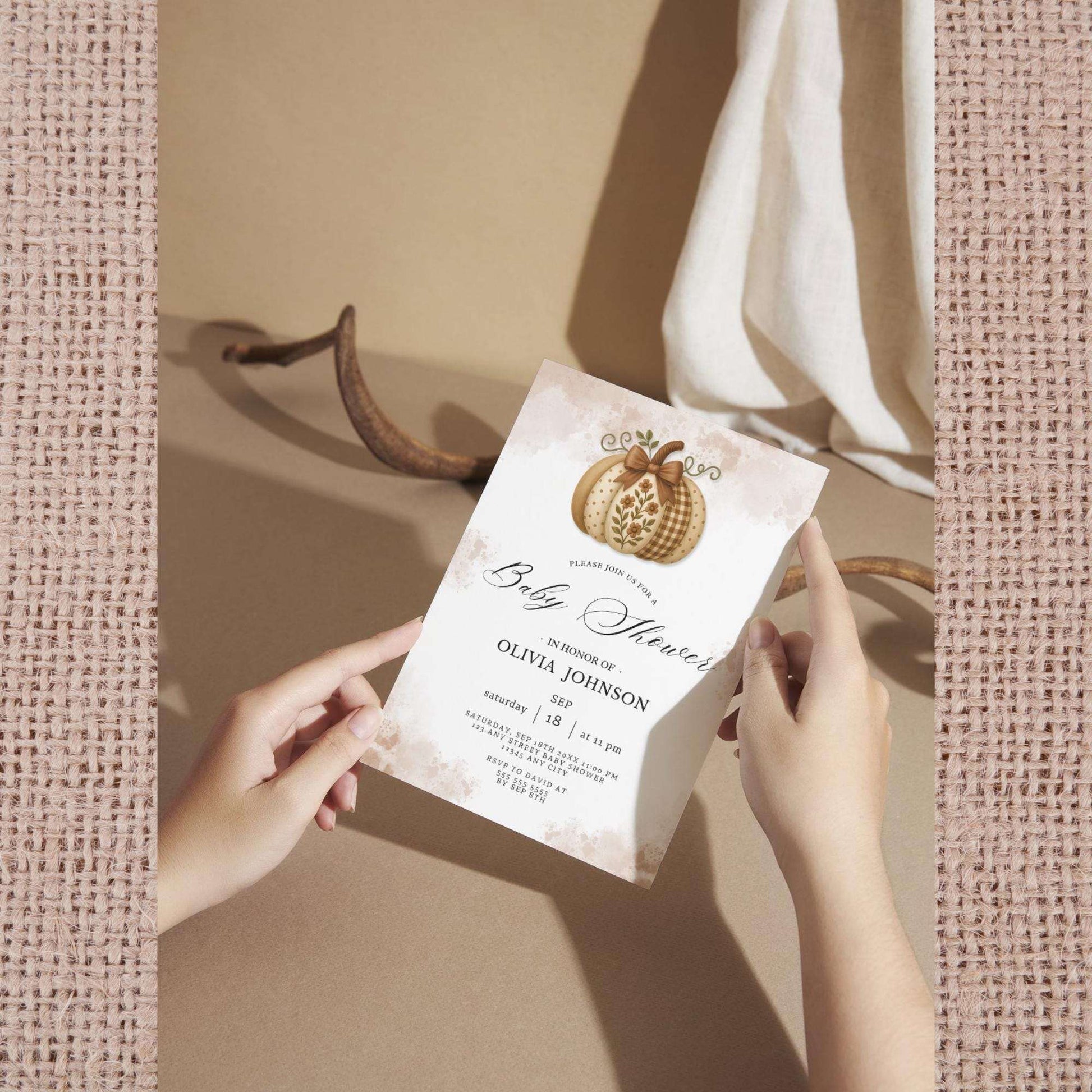 Digital Pumpkin Baby Shower Invitation, Edit in Canva