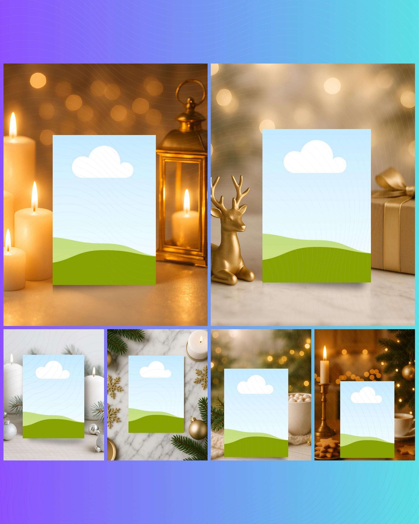 Cozy Christmas Card Mockup Bundle, Editable on Canva
