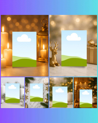 Cozy Christmas Card Mockup Bundle, Editable on Canva