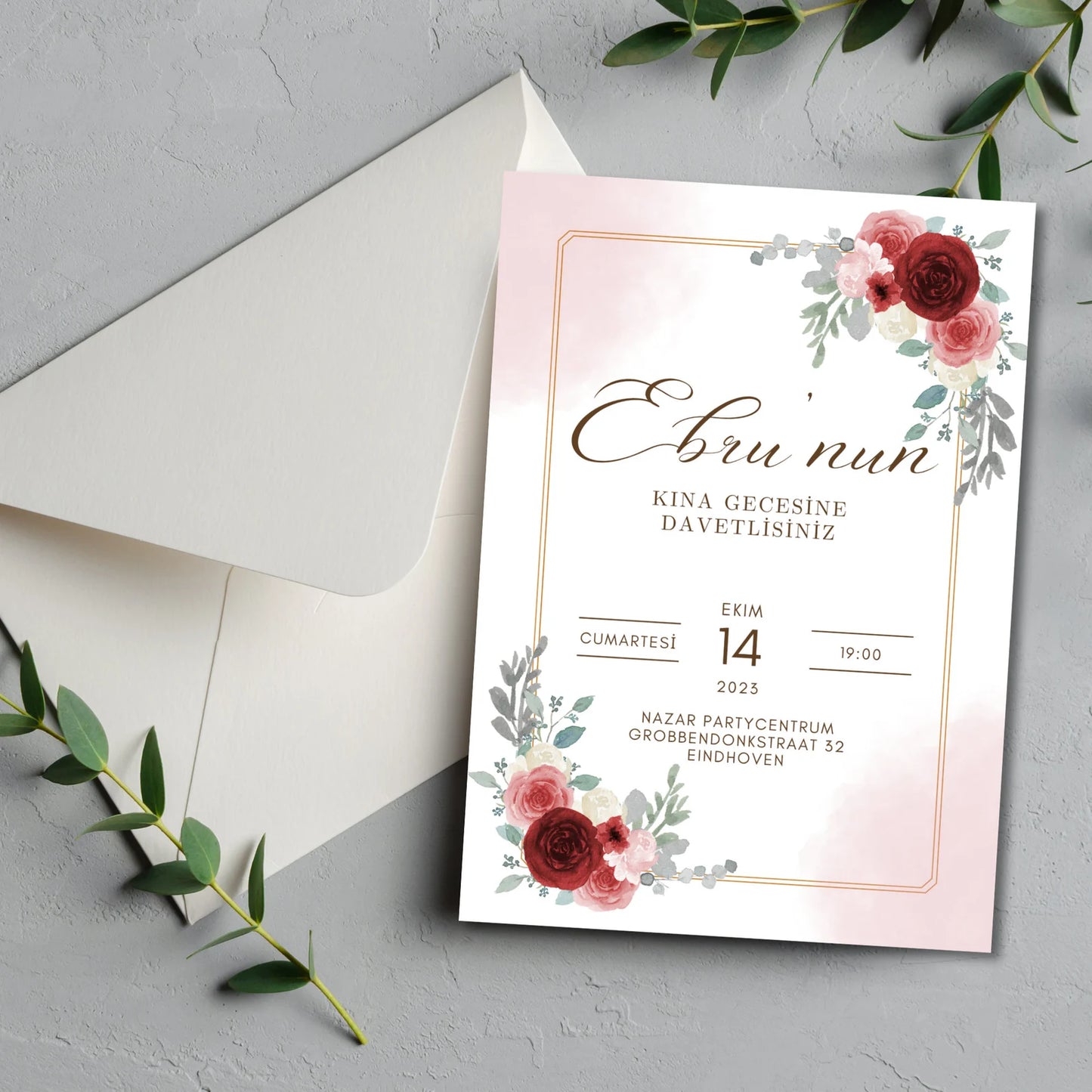 Digital Henna Night Invitation, Floral Design, Editable in Canva, Two Sizes: A6 and Mobile Phone