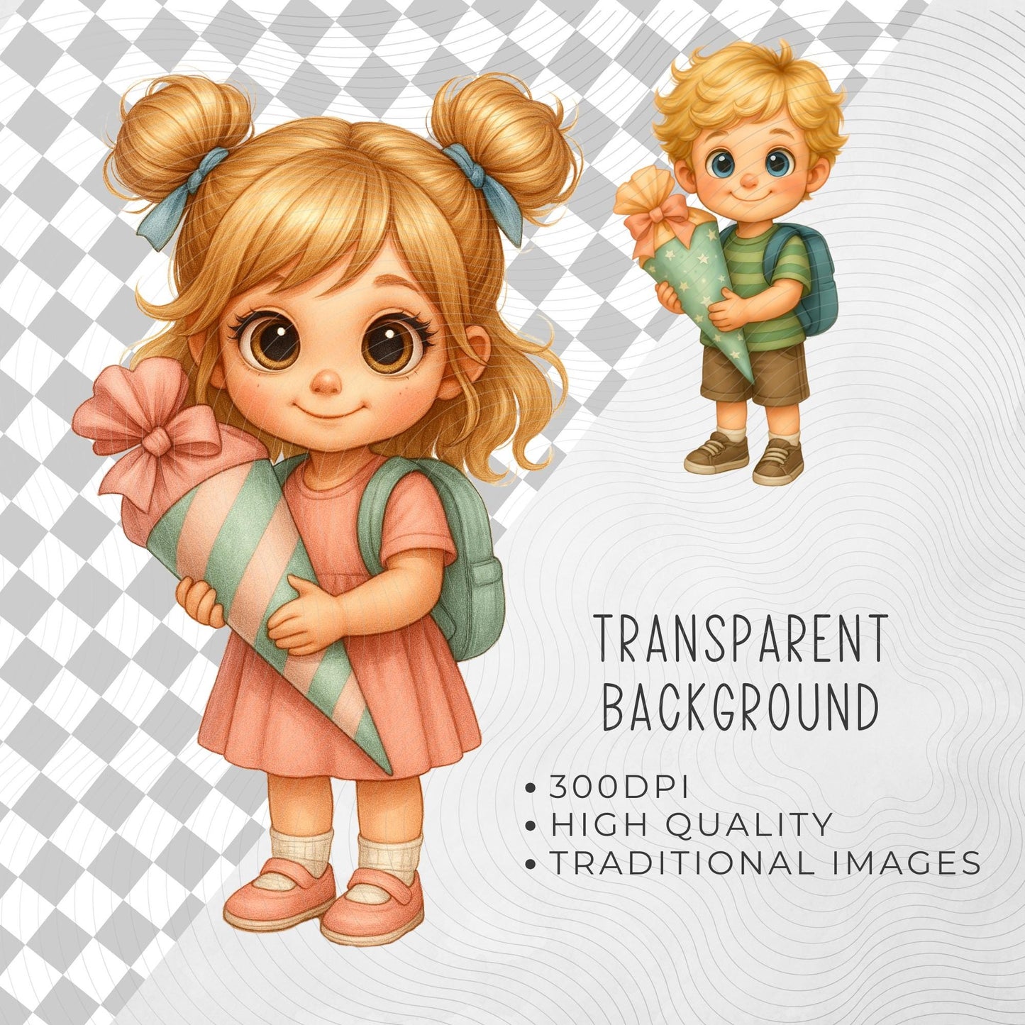 German School Cone Clipart First Day of School PNG Set (300 DPI)