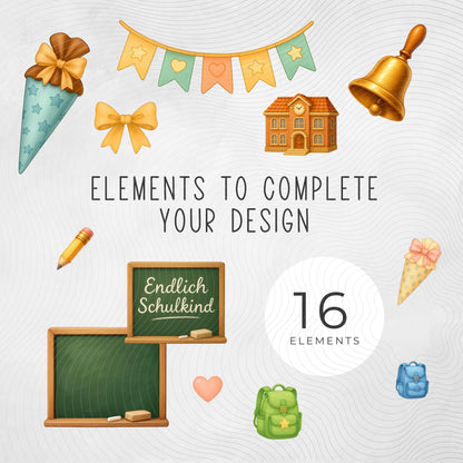 German School Cone Clipart First Day of School PNG Set (300 DPI)