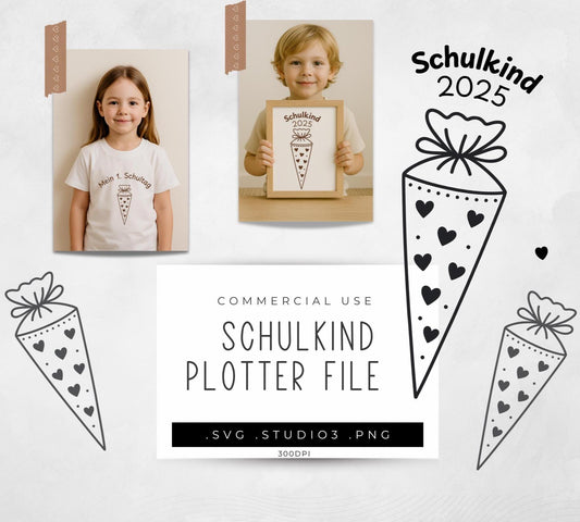Schulkind 2025 SVG File: German School Cone, Schultüte Cutting Design
