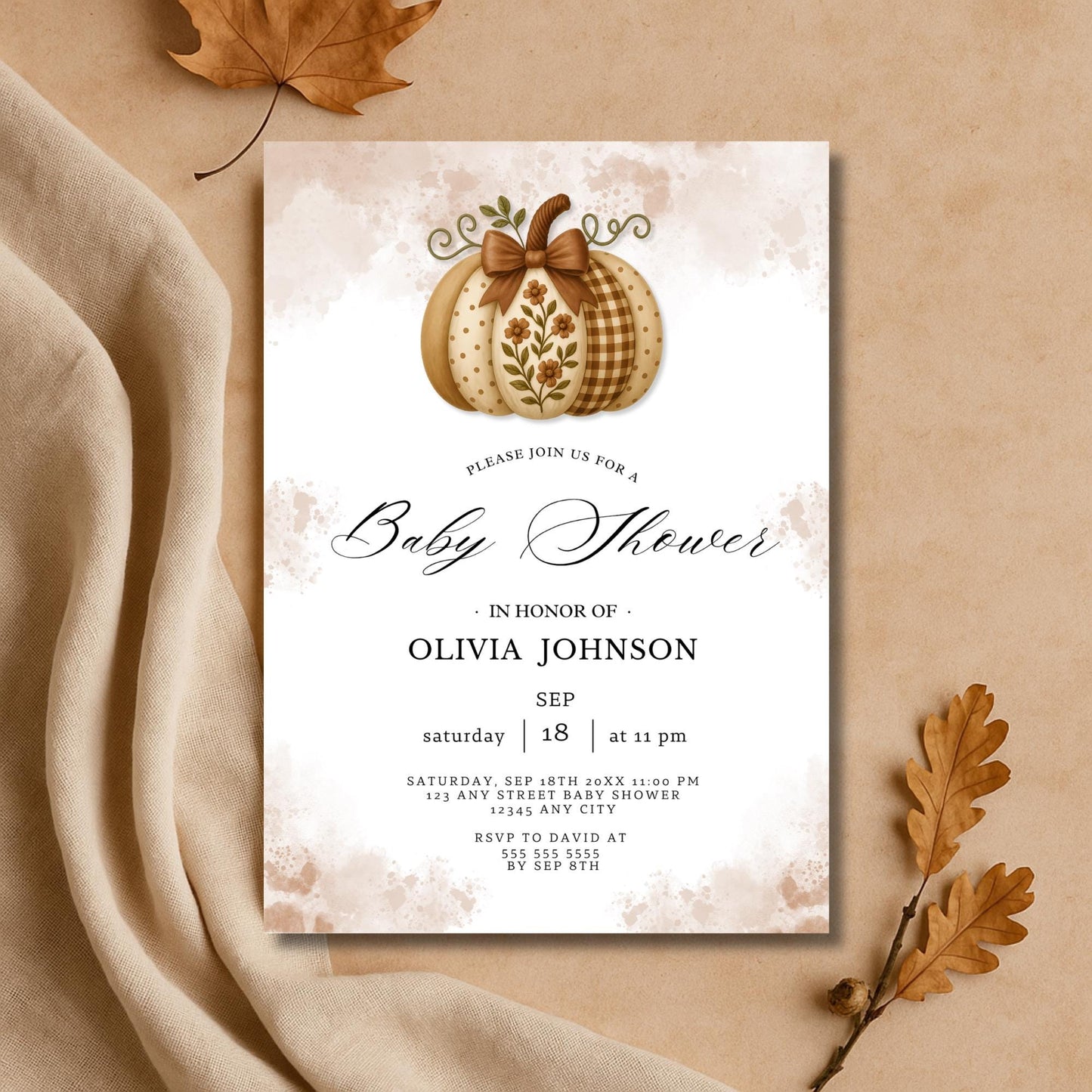 Digital Pumpkin Baby Shower Invitation, Edit in Canva