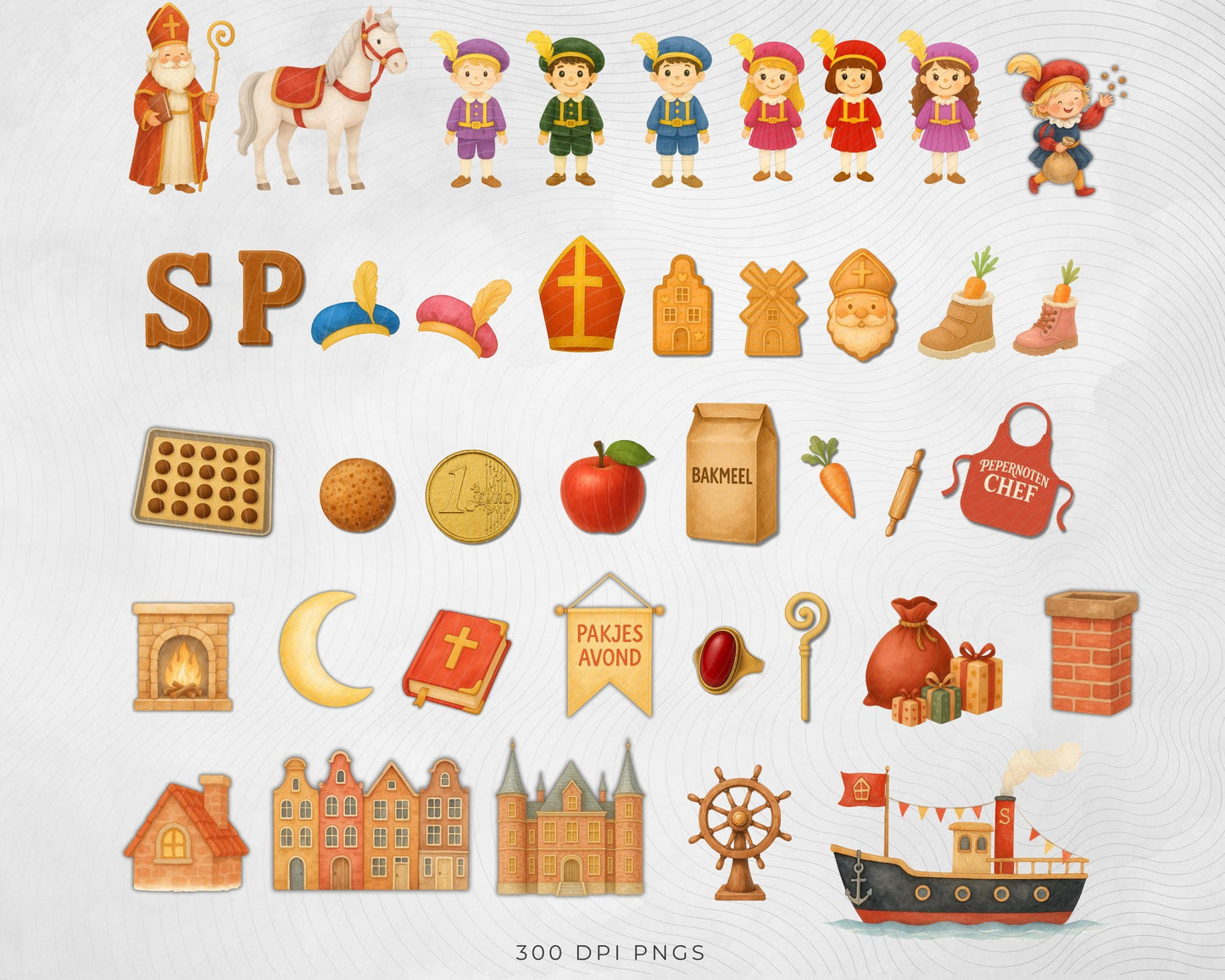 Sinterklaas Mega Clipart Pack, 40 Pieces Traditional PNG Files, 300dpi