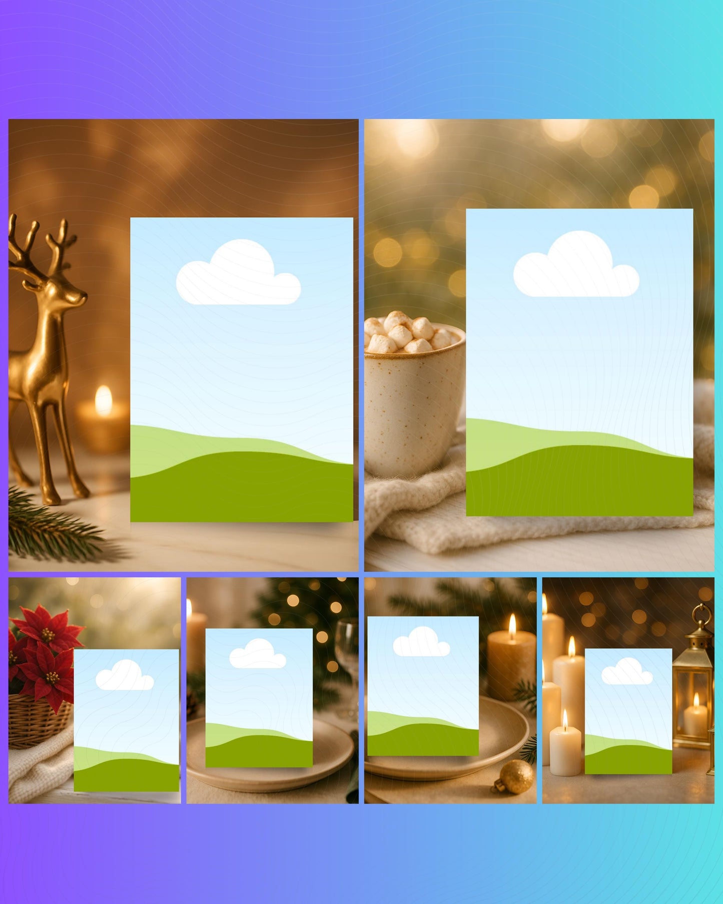 Cozy Christmas Card Mockup Bundle, Editable on Canva