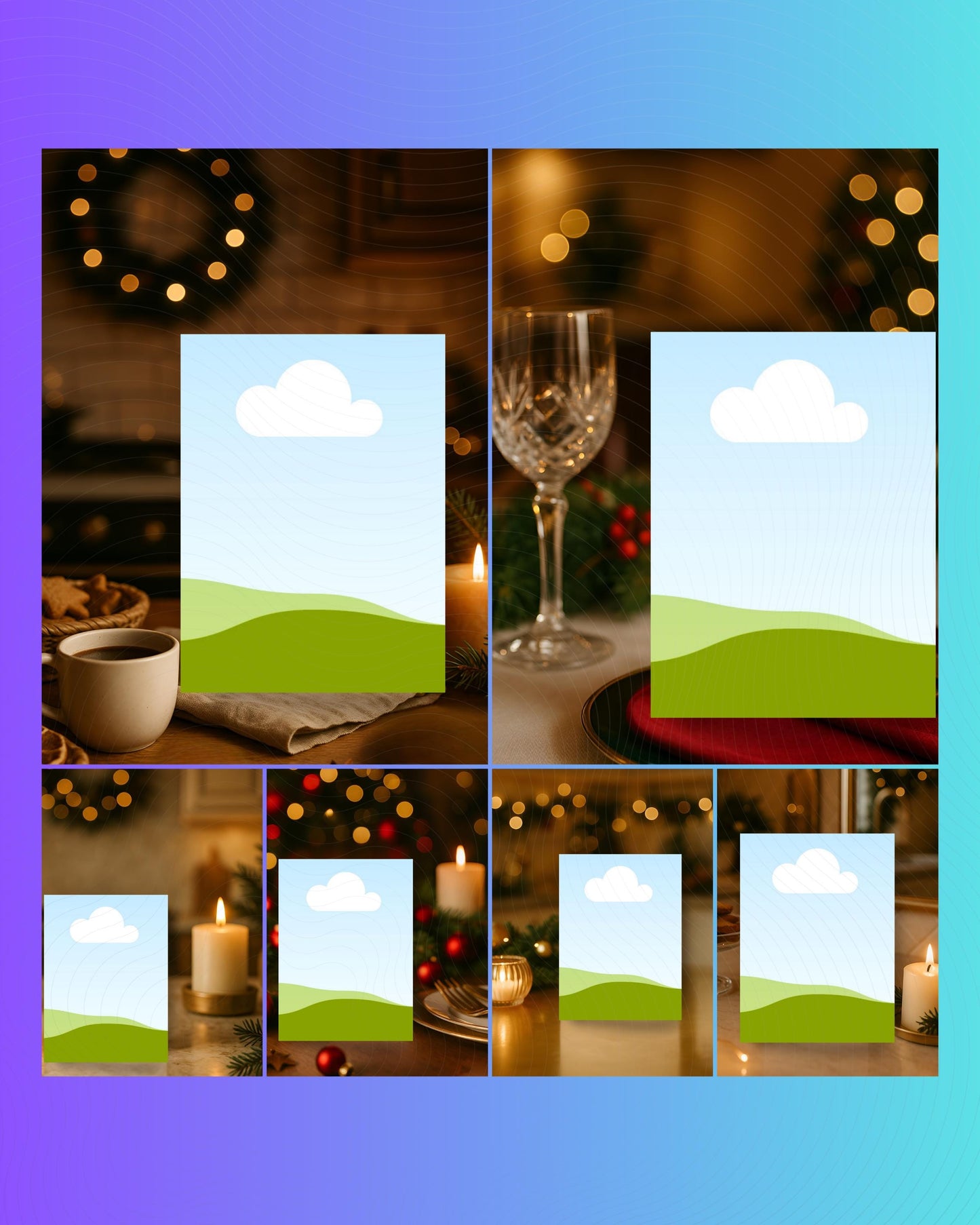 Cozy Christmas Card Mockup Bundle, Editable on Canva