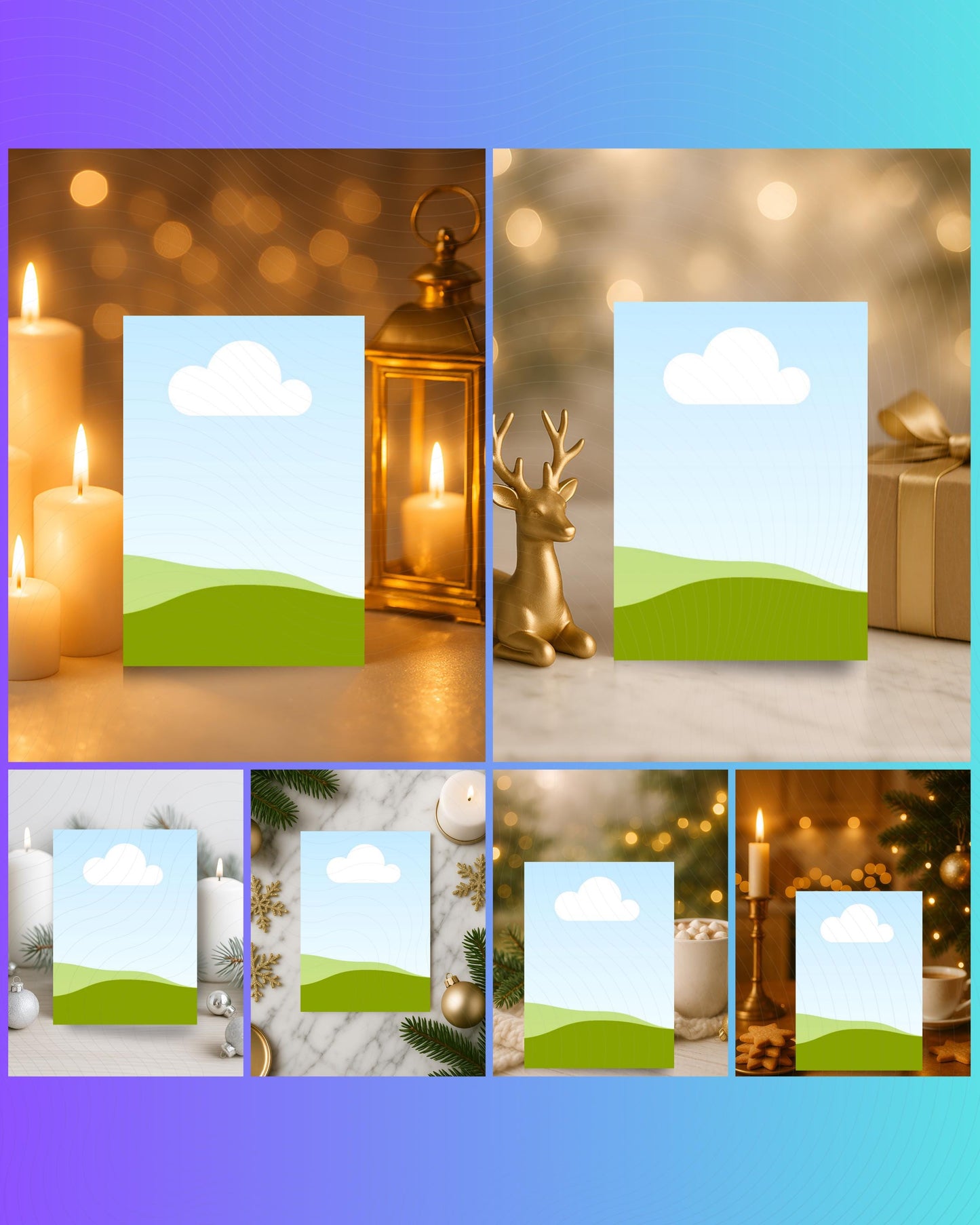 Cozy Christmas Card Mockup Bundle, Editable on Canva