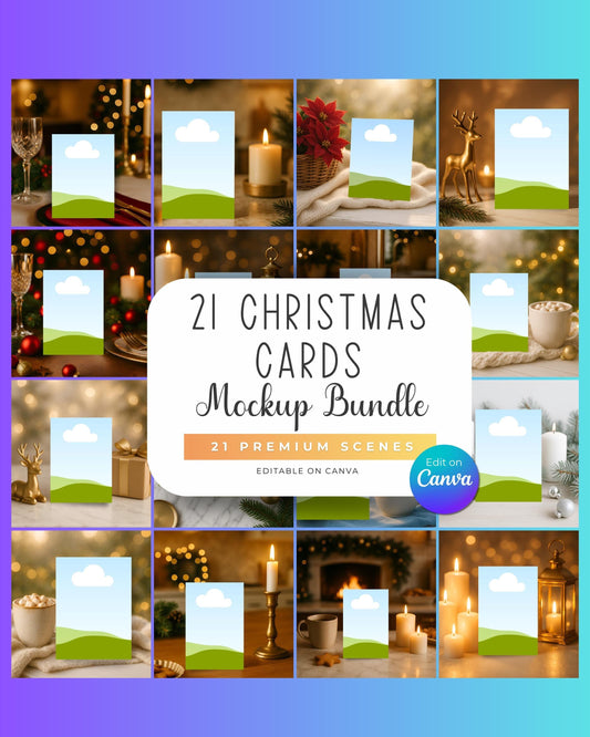 Cozy Christmas Card Mockup Bundle, Editable on Canva
