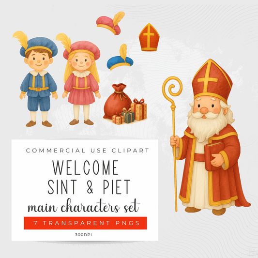 Cute Sinterklaas watercolor illustration, 300 DPI transparent PNG.
